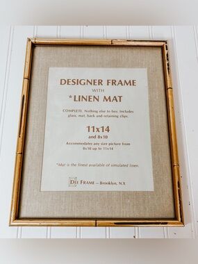 Vintage Gold Faux Bamboo Picture Frame Linen Matting | 11” x 14”